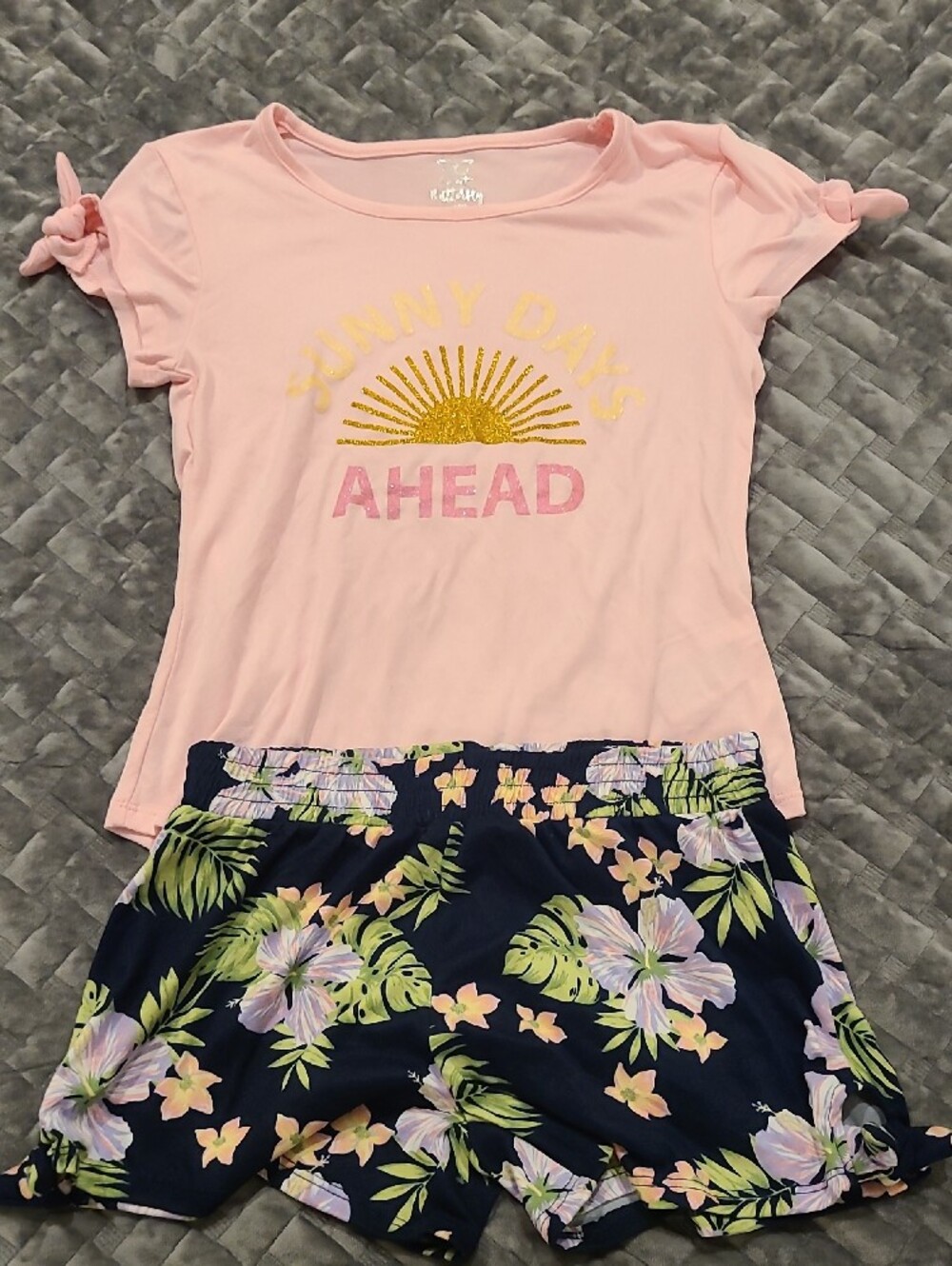 Girls Pink 'Sunny Days Ahead' Top with Floral Shorts Set